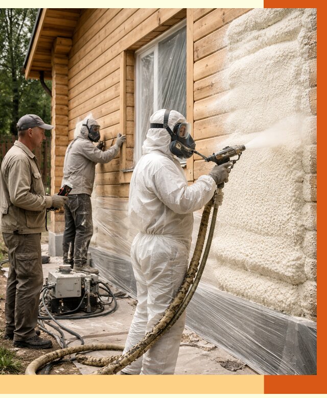 Утепление дома из бруса ППУ в Павловском Посаде от 3912 руб/м2 под ключ | ТепломастерПвл