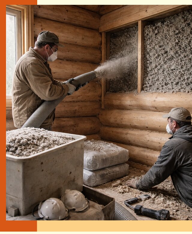 Утепление дома из бруса эковатой в Павловском Посаде