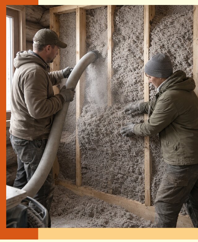 Утепление бревенчатого дома эковатой в Павловском Посаде