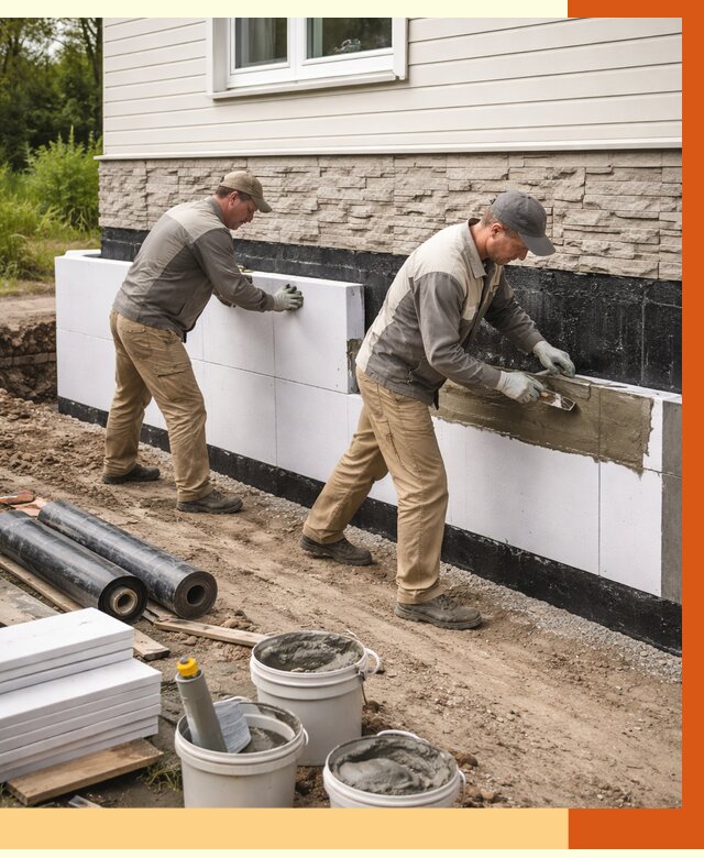 Утепление фундамента снаружи в Павловском Посаде от 4268 руб. за м² | ТепломастерПвл