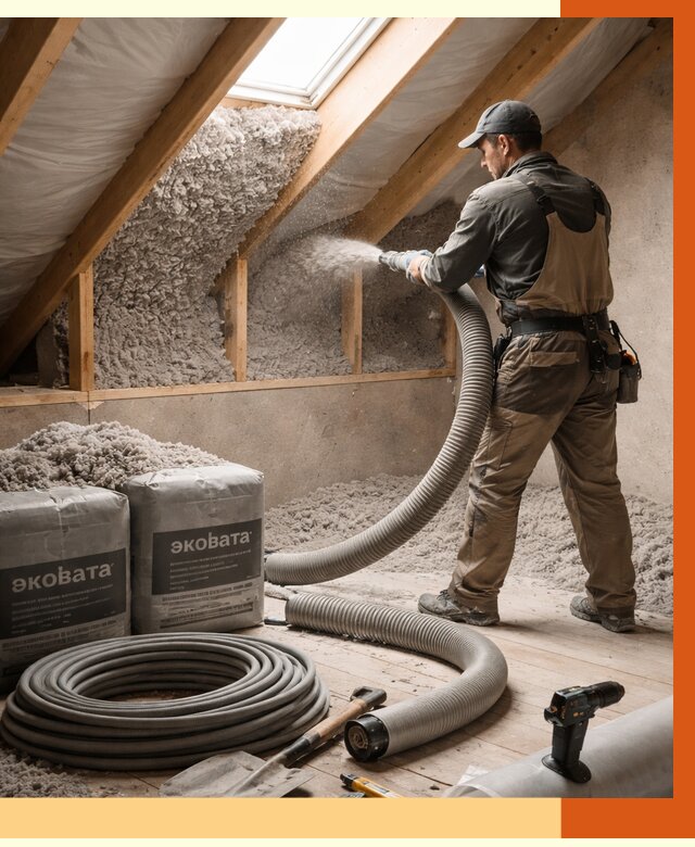 Утепление мансарды эковатой в Павловском Посаде от 2236 руб/м2 — монтаж, задувка, цена | ТепломастерПвл