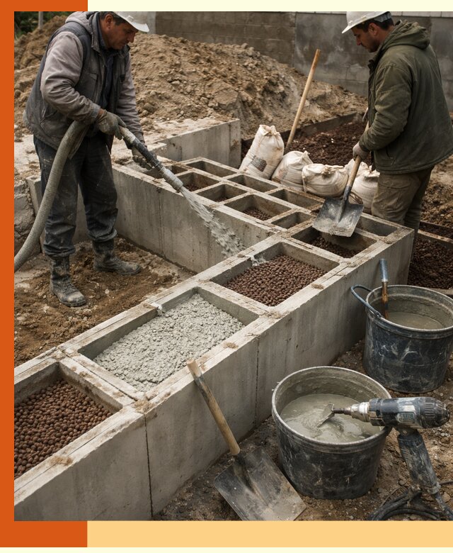 Заполнение полостей фундамента в Павловском Посаде герметичным утеплением и повышением прочности